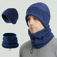 thumbnail image 1 of Zylanna 2 Pcs Beanie Hat Scarf Set, Winter Thick Fleece Adjustable Neck Gaiter Windproof for Men & Women Blue, 1 of 3