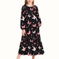 thumbnail image 1 of LJEFF Girls Long-Sleeve Tiered Maxi Dress, Bow Prints Pockets Design Spring Fall Soft Girls' Casual Dresses Black Size 14, 1 of 6