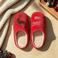 thumbnail image 1 of Zylanna Girls Slip‑On House Slippers, Slip‑Resistant Plush with Embroidered Motif Loose Fit Warm Festive Holiday Indoor Footwear Red, 1 of 5