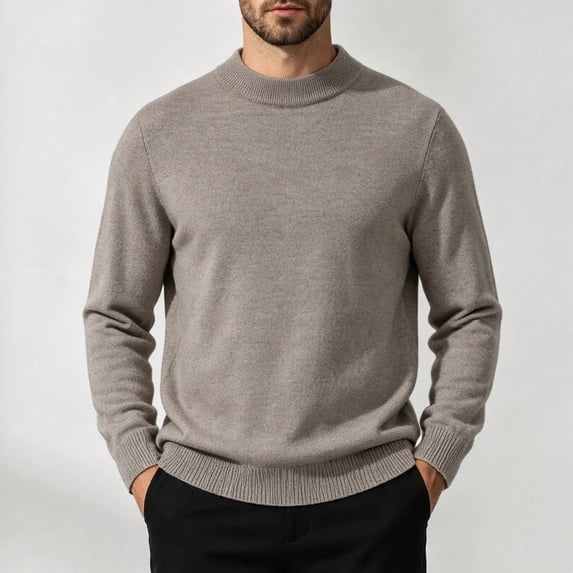 Zylanna Men Mock Neck Sweater, Solid Color Soft Warm Long Sleeve Pullover Knit Jumper for Daily Wear Khaki