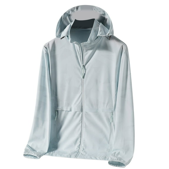 Zylanna Men's Athletic Jacket, Long Sleeve Quick Dry Full Zip Workout Running Active Shirts with Pockets Blue Size L