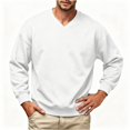 thumbnail image 1 of Zylanna Men's Big & Tall Long Sleeve Sweatshirt, Solid Color V-Neck Fall and Winter Loose Fit Casual Pullover Tops for Daily Wear White, 1 of 9