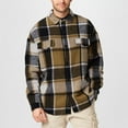 thumbnail image 1 of Zylanna Men's Button Down Shirts, Long Sleeve Plaid Turndown Collar Flannel Casual Tops for Men Khaki, 1 of 6
