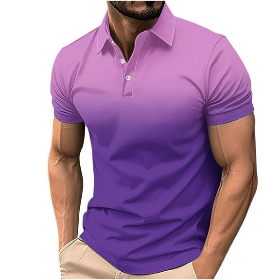 Zylanna Men's Button Polo Shirts Tee, Gradient Color Turndown Collar Short Sleeve Summer Casual Pullover for Men Purple Size XL