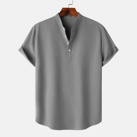Zylanna Men's Button Polo Shirts Tee, Solid Color Stand-up Collar Summer Short Sleeve Casual Pullover for Men Gray Size 2XL