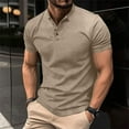 thumbnail image 1 of Zylanna Men's Button Polo Shirts Tee, Solid Color Turndown Collar Short Sleeve Summer Casual Pullover for Men Khaki Size L, 1 of 6