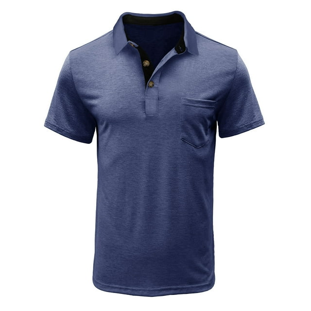 Zylanna Men's Button Polo Shirts Tee, Solid Color Turndown Collar Summer Short Sleeve Casual Pullover for Men Dark Blue Size 3XL
