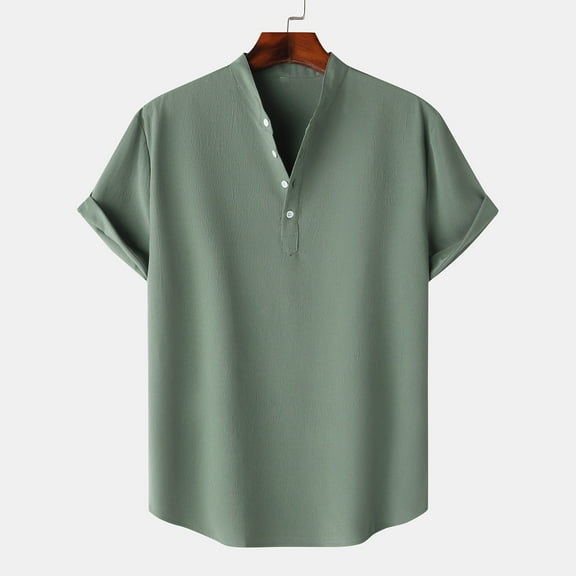 Zylanna Men's Button Polo Shirts Tee, Stand-up Collar Short Sleeve Solid Color Summer Casual Pullover for Men Army Green Size 2XL