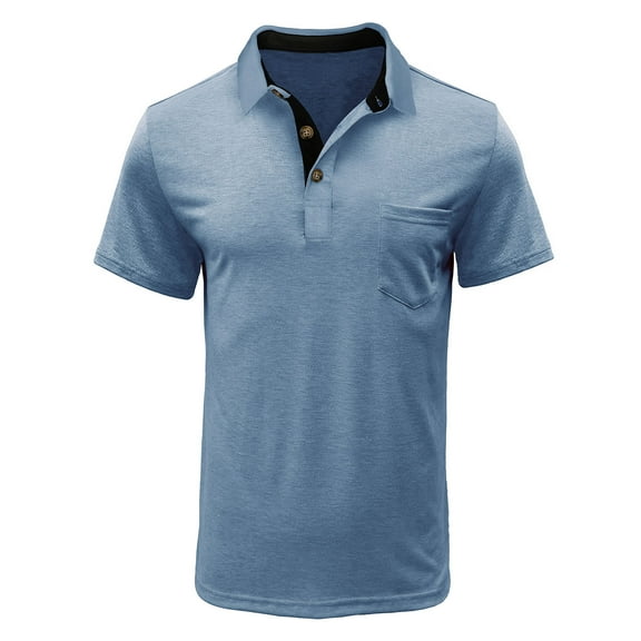 Zylanna Men's Button Polo Shirts Tee, Turndown Collar Short Sleeve Solid Color Summer Casual Pullover for Men Light Blue Size M