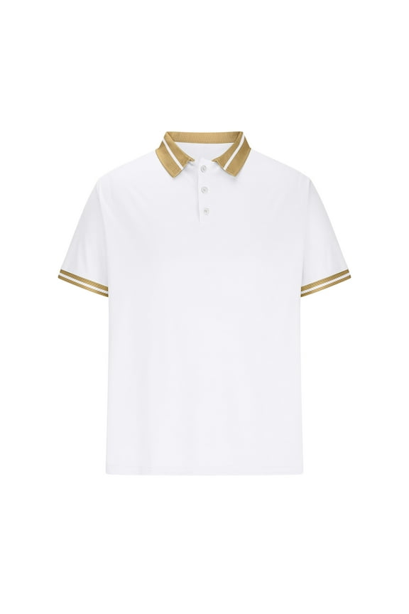 Men's Button Polo Shirts Tee, Turndown Collar Short Sleeve Summer Solid Color Casual Pullover for Men White Size 2XL