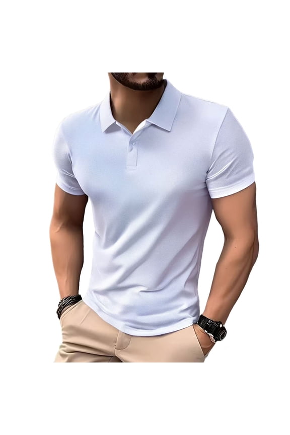 Men's Button T-Shirts Tee, Summer Solid Color Short Sleeve V-Neck Casual Tops for Mens White
