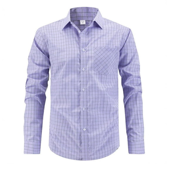 Zylanna Men's Button up Shirts, Breathable Long Sleeve Plaid Turndown Collar Formal Shirts for Men Purple