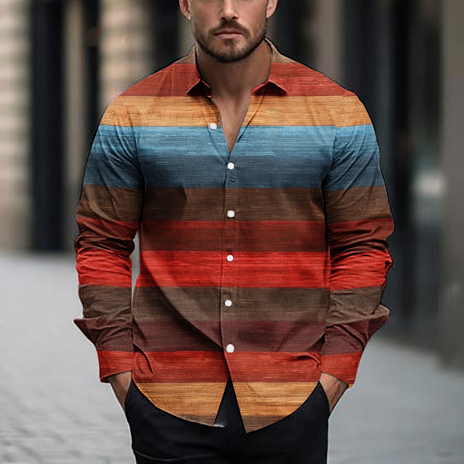 colorful men's dress shirts Retro 70s Long Sleeve Men Button up Shirt, Vintage Trippy Groovy Funky  Psychedelic Print Guys Male Buttoned Collared Dress Chest Pocket