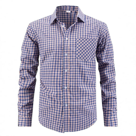 Zylanna Men's Button up Shirts, Breathable Plaid Long Sleeve Turndown Collar Formal Shirts for Men Navy