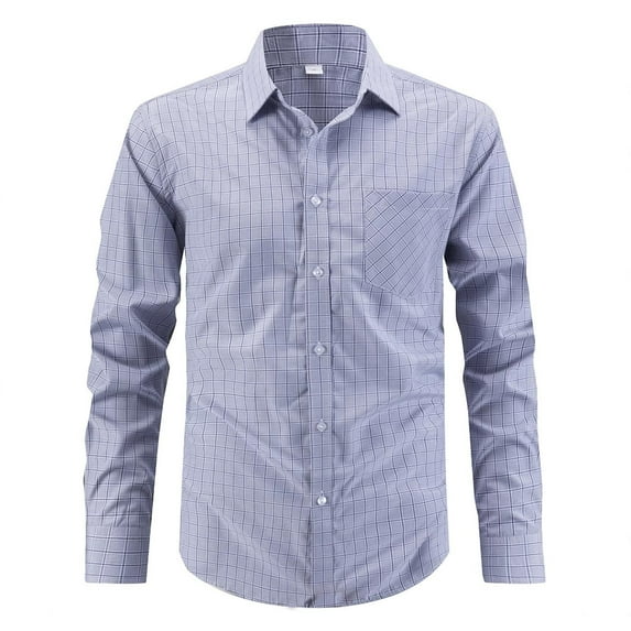 Zylanna Men's Button up Shirts, Breathable Plaid Turndown Collar Long Sleeve Formal Shirts for Men Gray