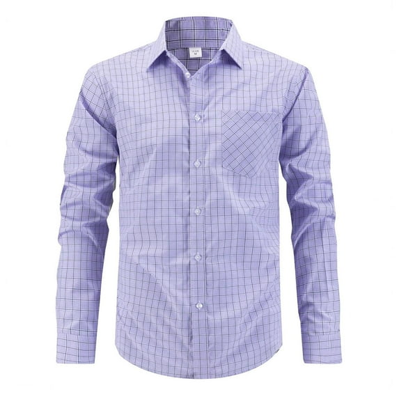 Zylanna Men's Button up Shirts, Breathable Plaid Turndown Collar Long Sleeve Formal Shirts for Men Purple