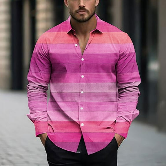 Zylanna Men's Button up Shirts, Color Block Breathable Long Sleeve Turndown Collar Formal Shirts for Men Pink