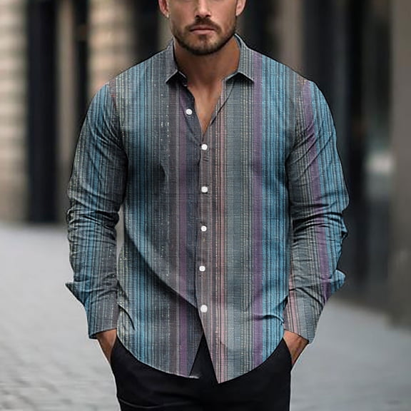 Zylanna Men's Button up Shirts, Color Block Long Sleeve Breathable Turndown Collar Formal Shirts for Men Blue