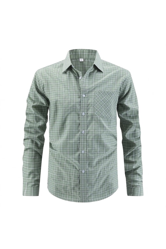 Men's Button up Shirts, Long Sleeve Breathable Plaid Turndown Collar Formal Shirts for Men Green