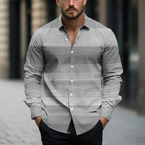 Zylanna Men's Button up Shirts, Long Sleeve Color Block Turndown Collar Breathable Formal Shirts for Men Gray