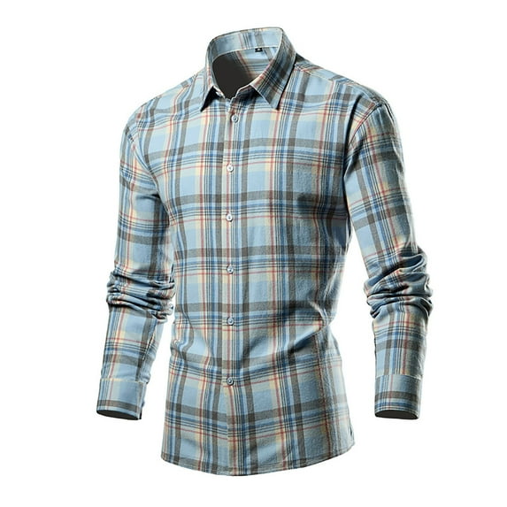 Zylanna Men's Button up Shirts, Long Sleeve Turndown Collar Breathable Plaid Casual Shirts for Men Blue