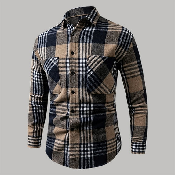 Zylanna Men's Button up Shirts, Plaid Long Sleeve Turndown Collar Breathable Casual Shirts for Men Brown