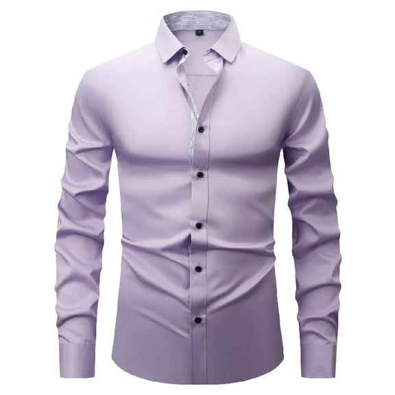 Zylanna Men's Button up Shirts, Solid Color Long Sleeve Breathable Turndown Collar Formal Shirts for Men Pink