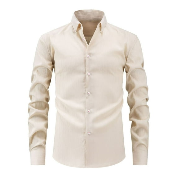 Zylanna Men's Button up Shirts, Striped Breathable Turndown Collar Long Sleeve Casual Shirts for Men Beige