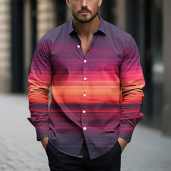 Zylanna Men's Button up Shirts, Turndown Collar Long Sleeve Breathable Color Block Formal Shirts for Men Multicolor