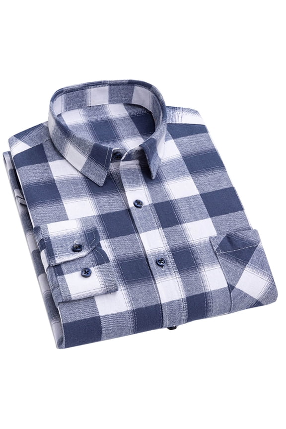 Men's Button up Shirts, Turndown Collar Long Sleeve Breathable Plaid Formal Shirts for Men Light Blue
