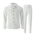 thumbnail image 1 of Zylanna Men's Cargo Outfit Sets, Long Sleeve Elastic Waist 2 Piece Turndown Collar Cargo Shirt + Pants Sets for Men White, 1 of 5