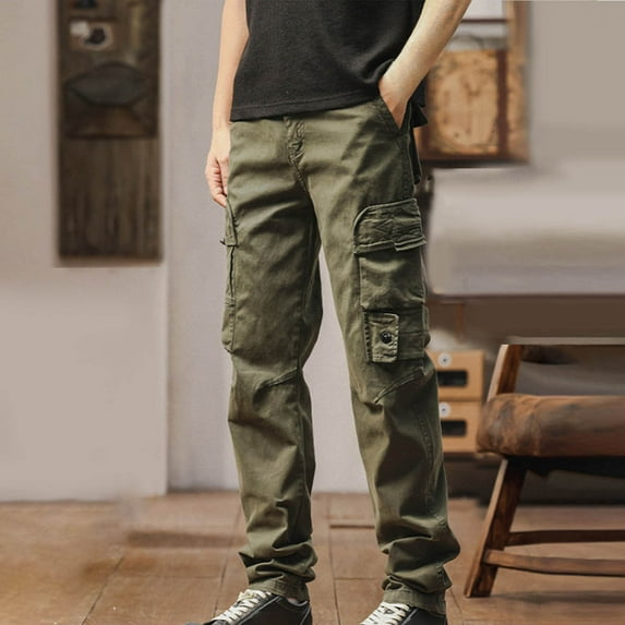 Zylanna Men's Cargo Pants, Elastic Waist Fashion Multi-Pockets Slim-Fit Casual Pants for Men Army Green Size M
