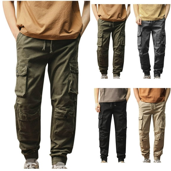 Zylanna Men's Cargo Pants, Elastic Waist Fashion Slim-Fit Multi-Pockets Casual Pants for Men Army Green Size L