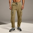 thumbnail image 1 of Zylanna Men's Cargo Pants, Loose Elastic Waist Multi Pockets with Drawstring Straight Leg Pants for Men Khaki, 1 of 6