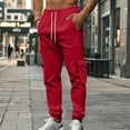 thumbnail image 1 of Zylanna Men's Cargo Pants, Multi Pockets Loose with Drawstring Elastic Waist Straight Leg Pants for Men Red, 1 of 9