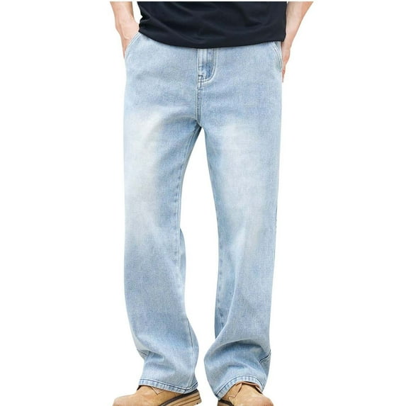Zylanna Men's Cargo Pants, Solid Color Elastic Waist with Pockets Straight Leg Casual Pants for Outdoor Light Blue
