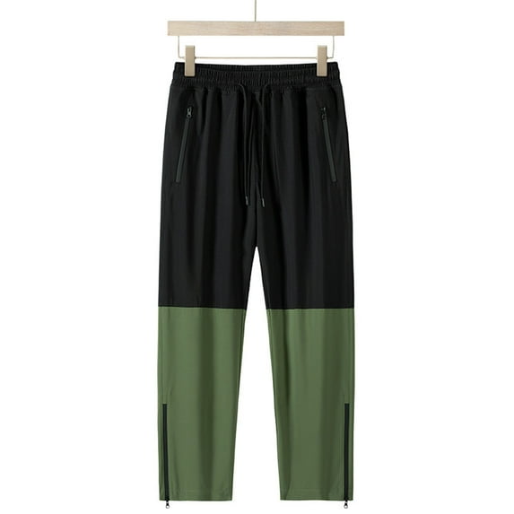 Zylanna Men's Cargo Pants, with Pockets Drawstring Waist Color Block Patching Straight Leg Casual Pants for Outdoor Army Green