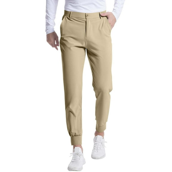 Zylanna Men's Cargo Pants, with Pockets Jogger Solid Color Elastic Waist Casual Pants for Outdoor Khaki