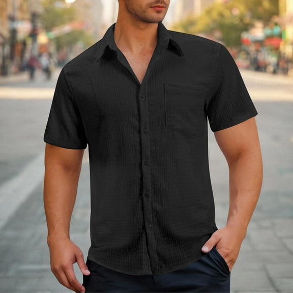 Zylanna Men's Casual Button Down Shirts, Breathable Loose and Comfort Short Sleeve Turndown Collar Summer Shirts for Men Black Size 2XL