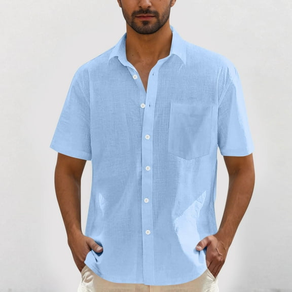 Zylanna Men's Casual Button Down Shirts, Breathable Turndown Collar Loose and Comfort Short Sleeve Summer Shirts for Men Sky Blue Size 2XL