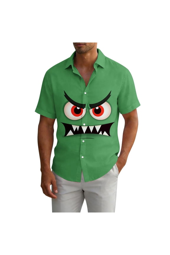 Men's Casual Button Down Shirts, Breathable Vacation Funny Face Print Short Sleeve Summer Beach Shirts for Men Multicolor