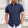 thumbnail image 1 of Zylanna Men's Casual Button Down Shirts, Short Sleeve Plaid Collared Breathable Summer Beach Shirts for Men Dark Blue, 1 of 5