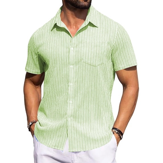 Zylanna Men's Casual Button Down Shirts, Short Sleeve Textured Breathable Striped Summer Beach Shirts for Men Mint Green