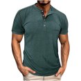 thumbnail image 1 of Zylanna Men's Casual Button Shirts Tee, Solid Color Crew Neck Short Sleeve with Pocket Breathable Summer Tops for Man Green Size L, 1 of 5