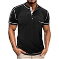thumbnail image 1 of Zylanna Men's Casual Button Shirts Tee, Solid Color with Pocket Crew Neck Short Sleeve Breathable Summer Tops for Man Black Size M, 1 of 5