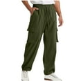thumbnail image 1 of Zylanna Men's Casual Cargo Pants, Baggy with Pockets Stretchable Drawstring Waist Comfortable Pants for Winter Sports Army Green, 1 of 6