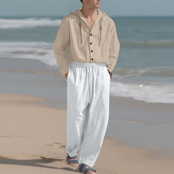Zylanna Men's Casual Outfit Sets, 2 Piece Elastic Waist Long Sleeve Hooded Cardigan + Pants Sets for Men Khaki