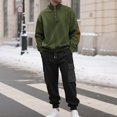 thumbnail image 1 of Zylanna Men's Casual Outfit Sets, 2 Piece Elastic Waist Long Sleeve Turndown Collar Pullover + Pants Sets for Men Army Green, 1 of 7