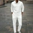 thumbnail image 1 of Zylanna Men's Casual Outfit Sets, Elastic Waist 2 Piece Turndown Collar Long Sleeve Pullover + Pants Sets for Men White, 1 of 5