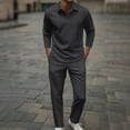 thumbnail image 1 of Zylanna Men's Casual Outfit Sets, Elastic Waist Long Sleeve Turndown Collar 2 Piece Pullover + Pants Sets for Men Black, 1 of 5